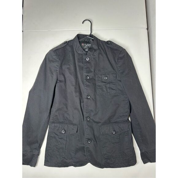 Guess Military Coat Jacket Men’s Button Up Field Black Size S Lined - Picture 6 of 15